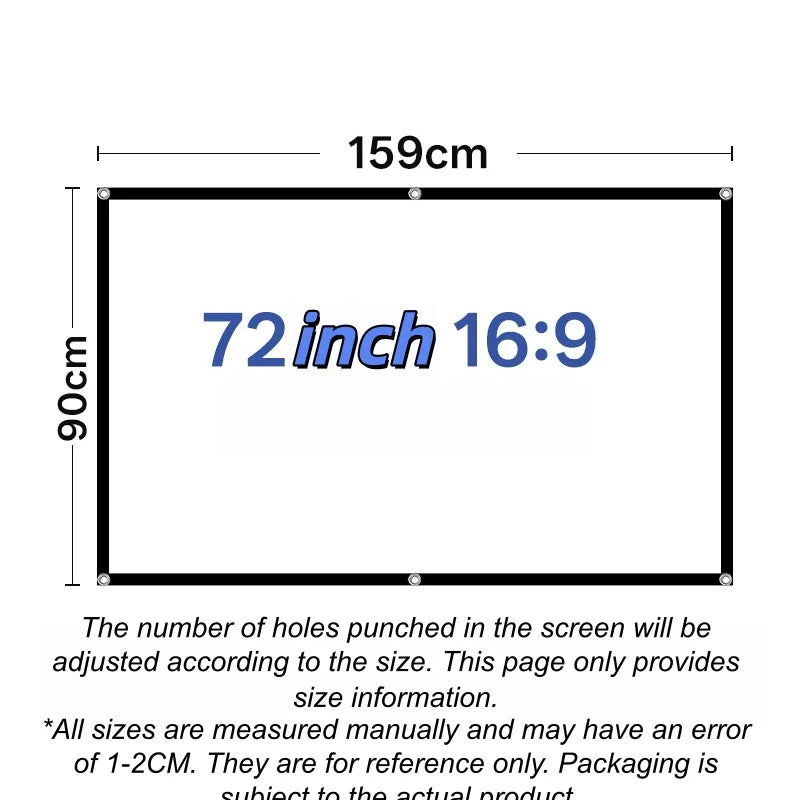 Portable Anti-light Projector Screen Easy Use Multiple Sizes Qme 72inch