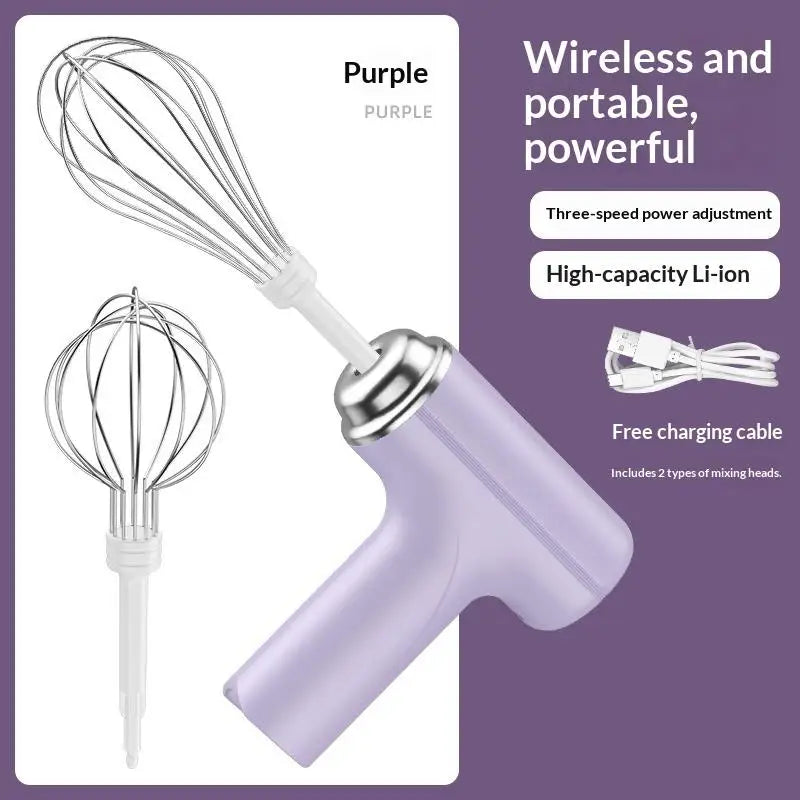 Rechargeable Handheld Electric Egg Beater Wireless Hand Mixer Baking Qme Purple