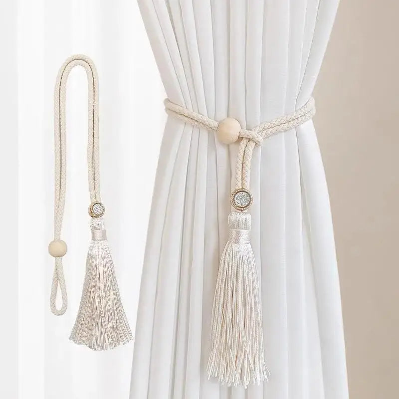 Bohemian Chic Adjustable Cotton Cord Curtain Tie Fringe Hand Woven Qme