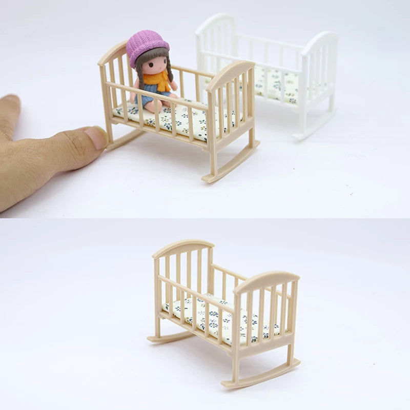 1 12 Dollhouse Mini Cradle Baby Bed Rocking Model Simulation Qme