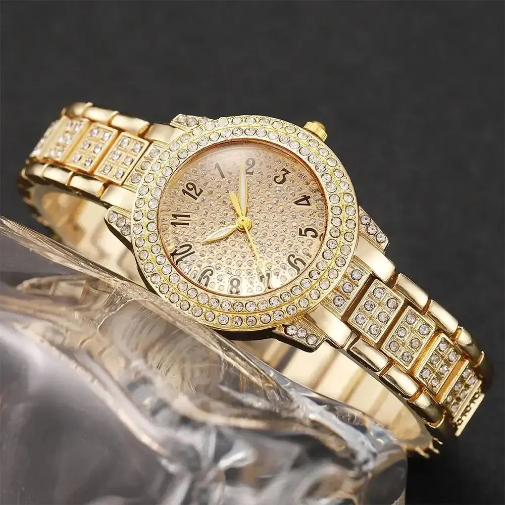 Ladies' Starry Sky with Diamonds Quartz Watch Light Luxury Digital Niche Tile Set Fashion Versatile Women's Watch Set Qme