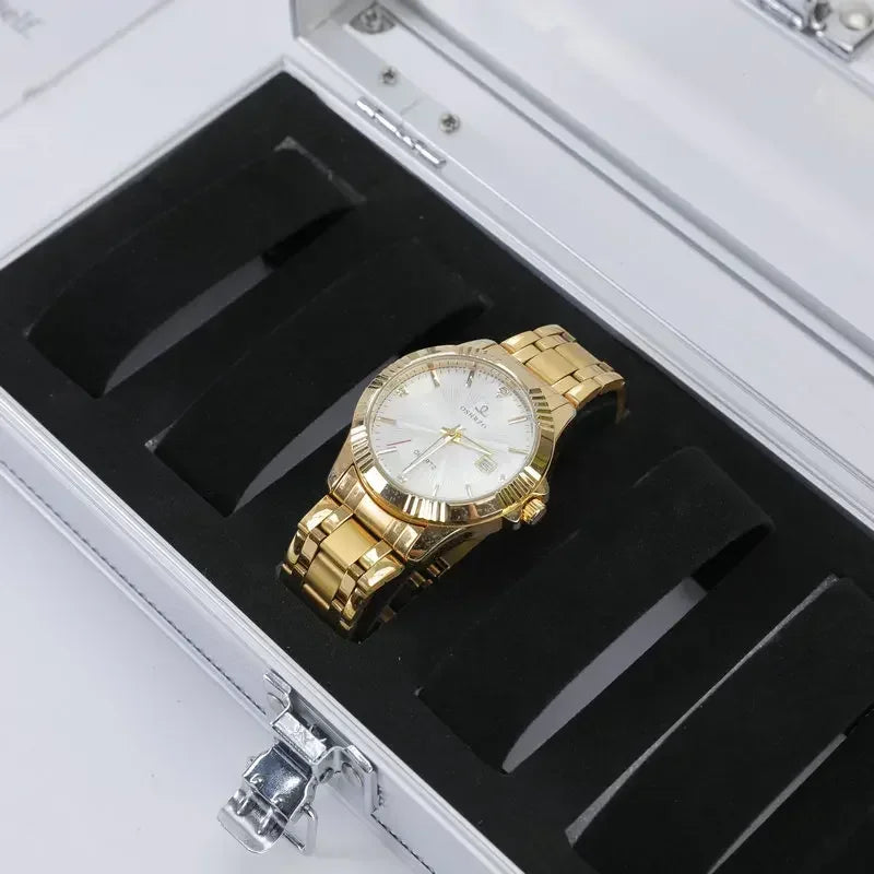 Useful Aluminium Watches Box 12 Grid Slots Jewelry Watches Display Storage Box Square Case Suede Inside Rectangle Watch Holder Qme