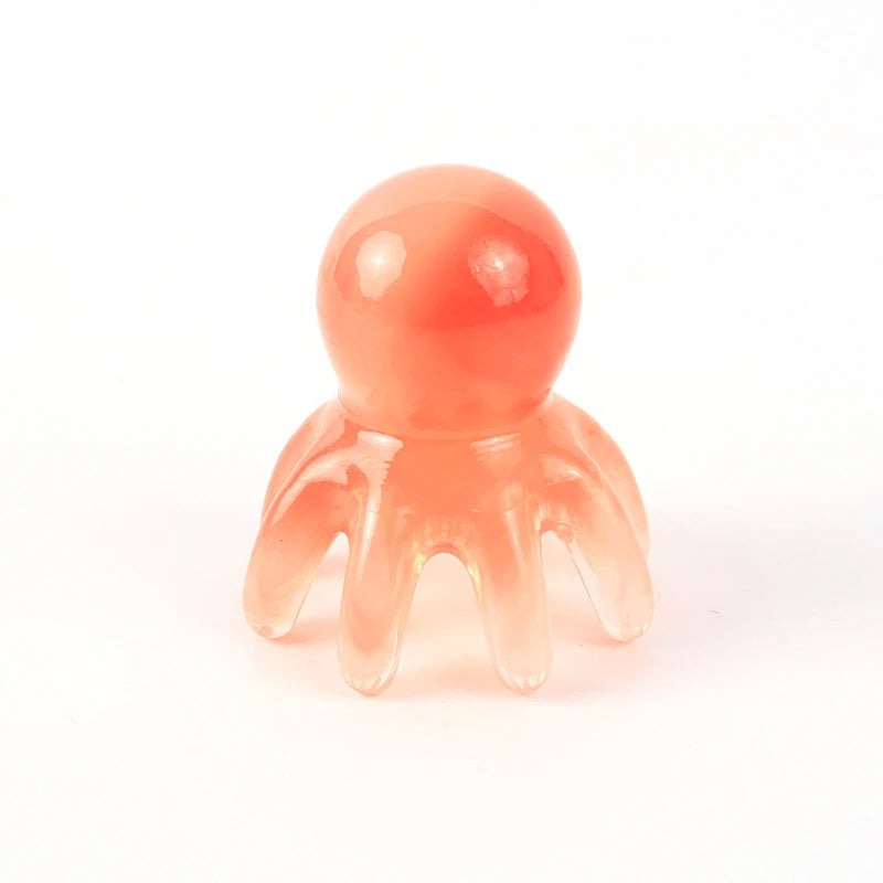 Resin Octopus Shaped Head Meridian Acupoint Massage Comb Wide Tooth Qme gradient pink