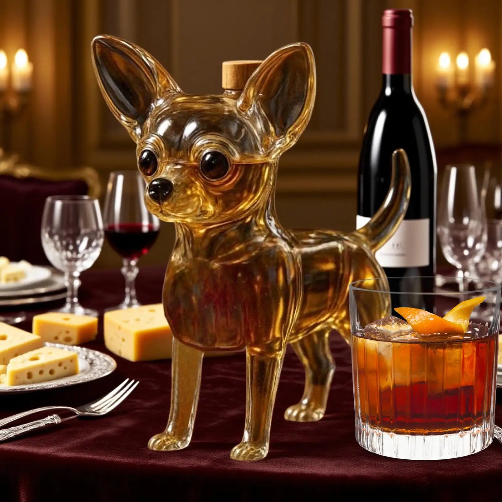 Glass Decanter Liquor Bottle Dog Alcohol Storage Container Animal Qme