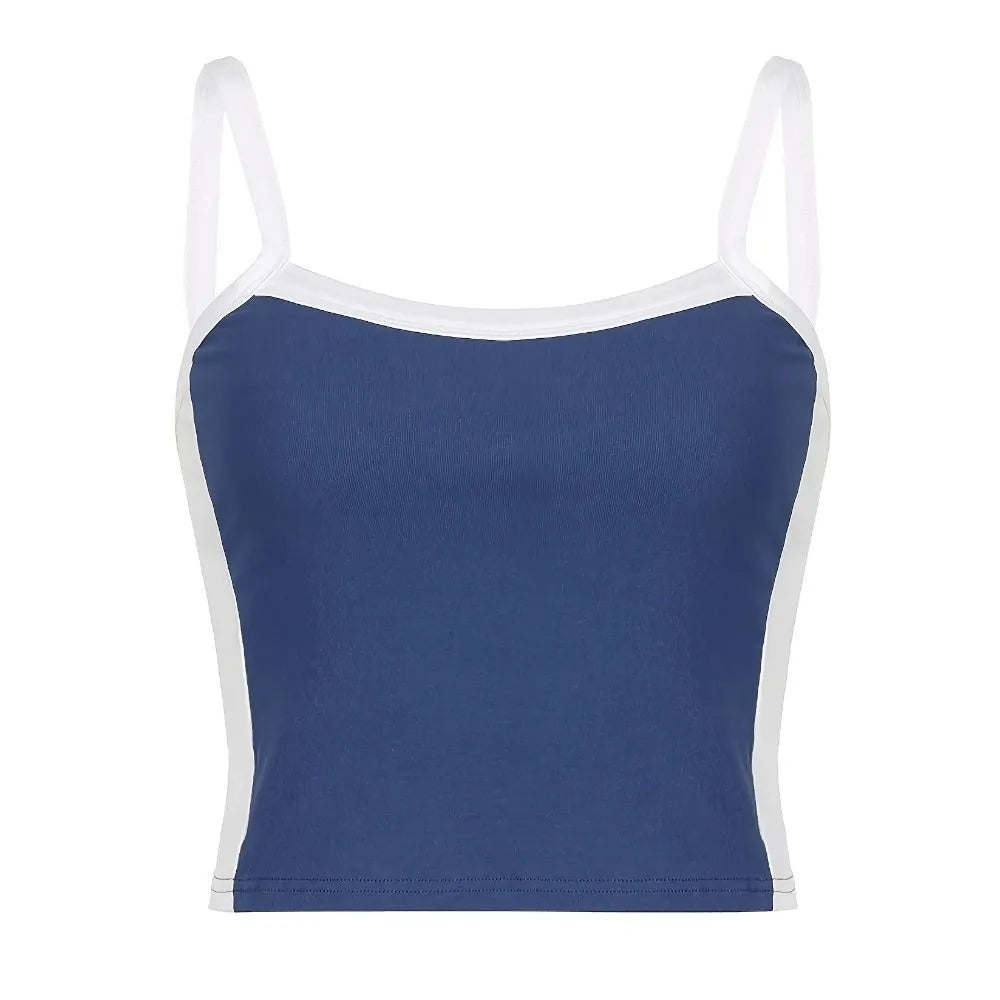 Basic Sweet Slim Crop Spicy Girls Bottoming Shirt Sleeveless Square Qme Blue M