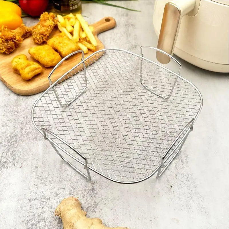 1Pc Air Fryer Grille Suitable For Air Fryers Oven Grill Stainless Steel Stackable Grill Kitchen Utensils Cook Multiple Foods. Qme