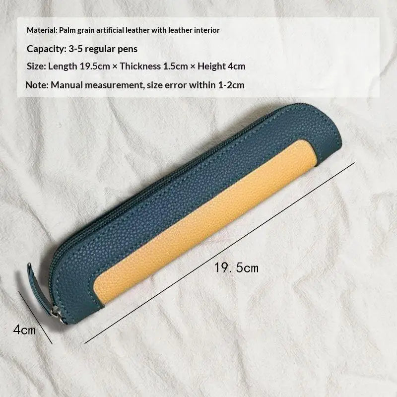 PU Leather Pen Holder Brass Snap Closure Fine Stitching Slim Pencil Qme A16