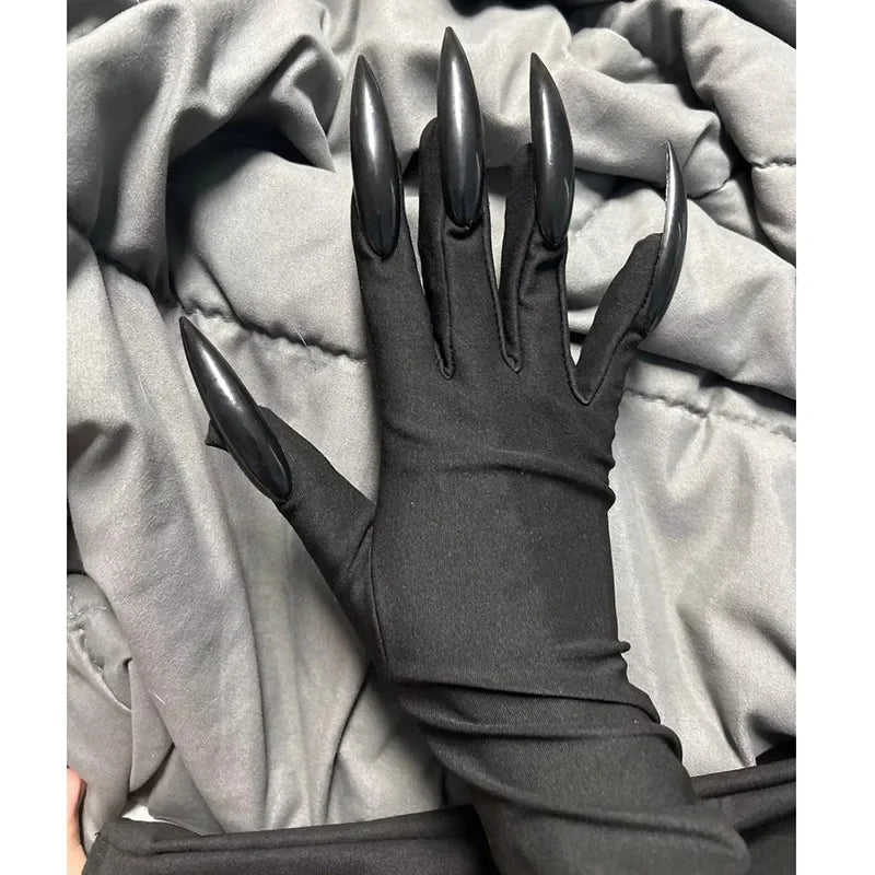 Black Halloween Gothic Long Nails Cosplay Gloves Personality Stretch Qme