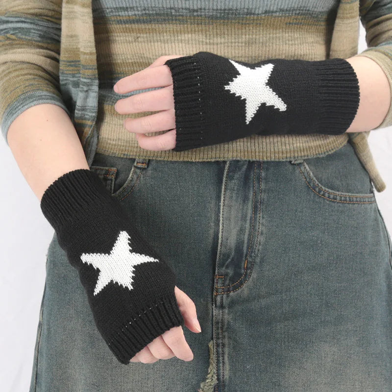 Knitted Black Punk Fingerless Gloves Ins Fashion Y2K Cuff Women Men Glove Elbow Cool Stretch Winter Arm Warmer Mitten Guantes Qme