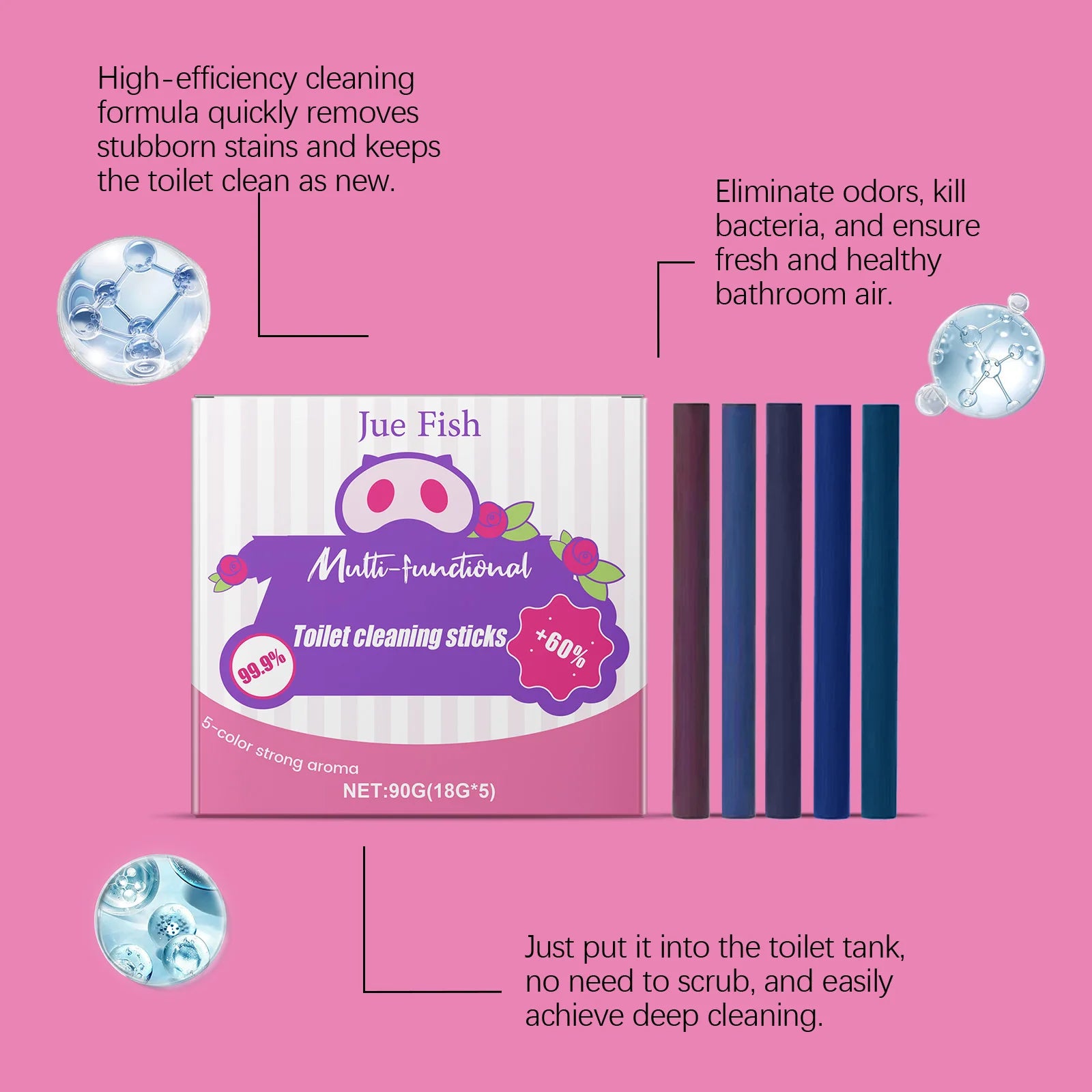 Jue Fish 5/8 Items Multifunctional Toilet Cleaning Stick Effectively Removes Odors, Stains, and Urine Deposits From Toilets Qme
