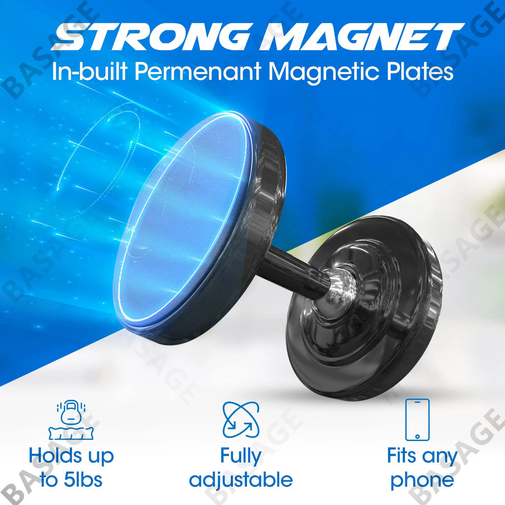 Dual Magnetic Gym Phone Holder for Working Out Videos-Double Sided Strong Magnet with 360 Degree Rotation - Fits Any Smart Phone Qme