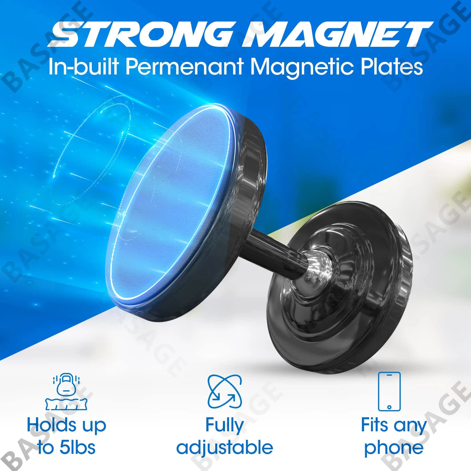 Dual Magnetic Gym Phone Holder for Working Out Videos-Double Sided Strong Magnet with 360 Degree Rotation - Fits Any Smart Phone Qme