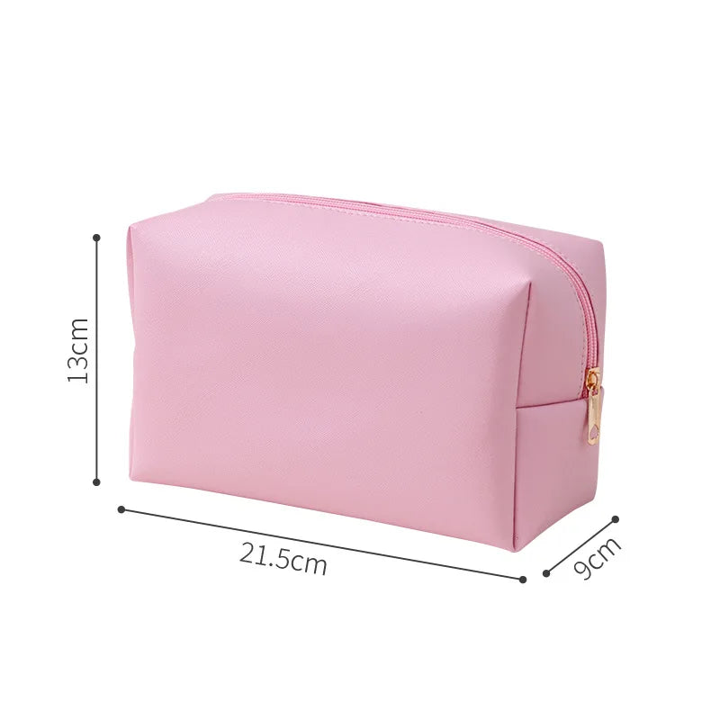 A 1pcs PU Leather Portable Toiletry Bags Waterproof Travel Make Up Bags for Women Small Medium Large Cosmetic Organizer Bags Qme Pink Large