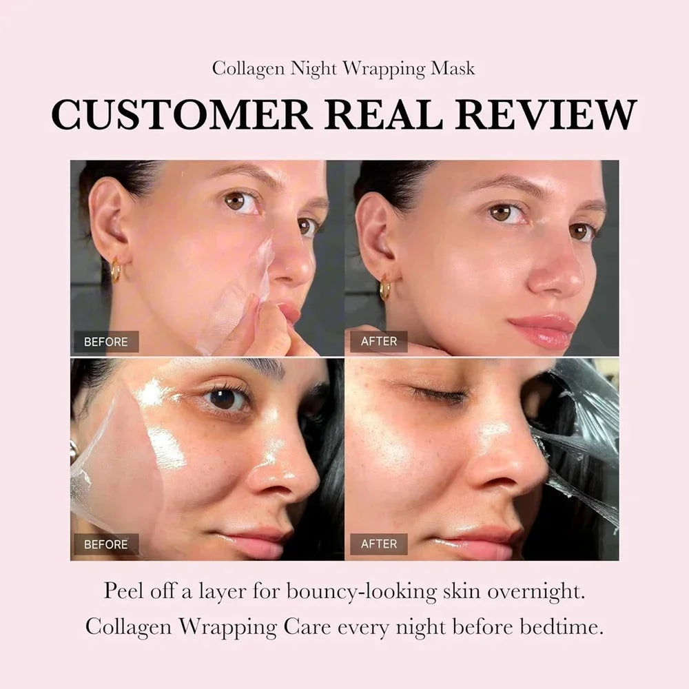 Collagen Overnight Wrapping Peel Off Facial Mask Set Korean Collagen Night Wrapping Mask Deeply Hydrates Night Care Mask Cream Qme