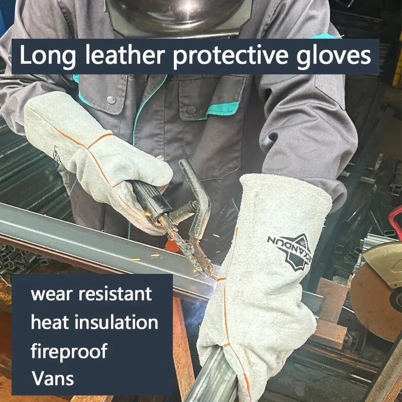 1PCS Cowhide Aluminum Foil High Temperature Resistant Welding Gloves Heat Insulation Fireproof Spark Protection Hand Shield Qme