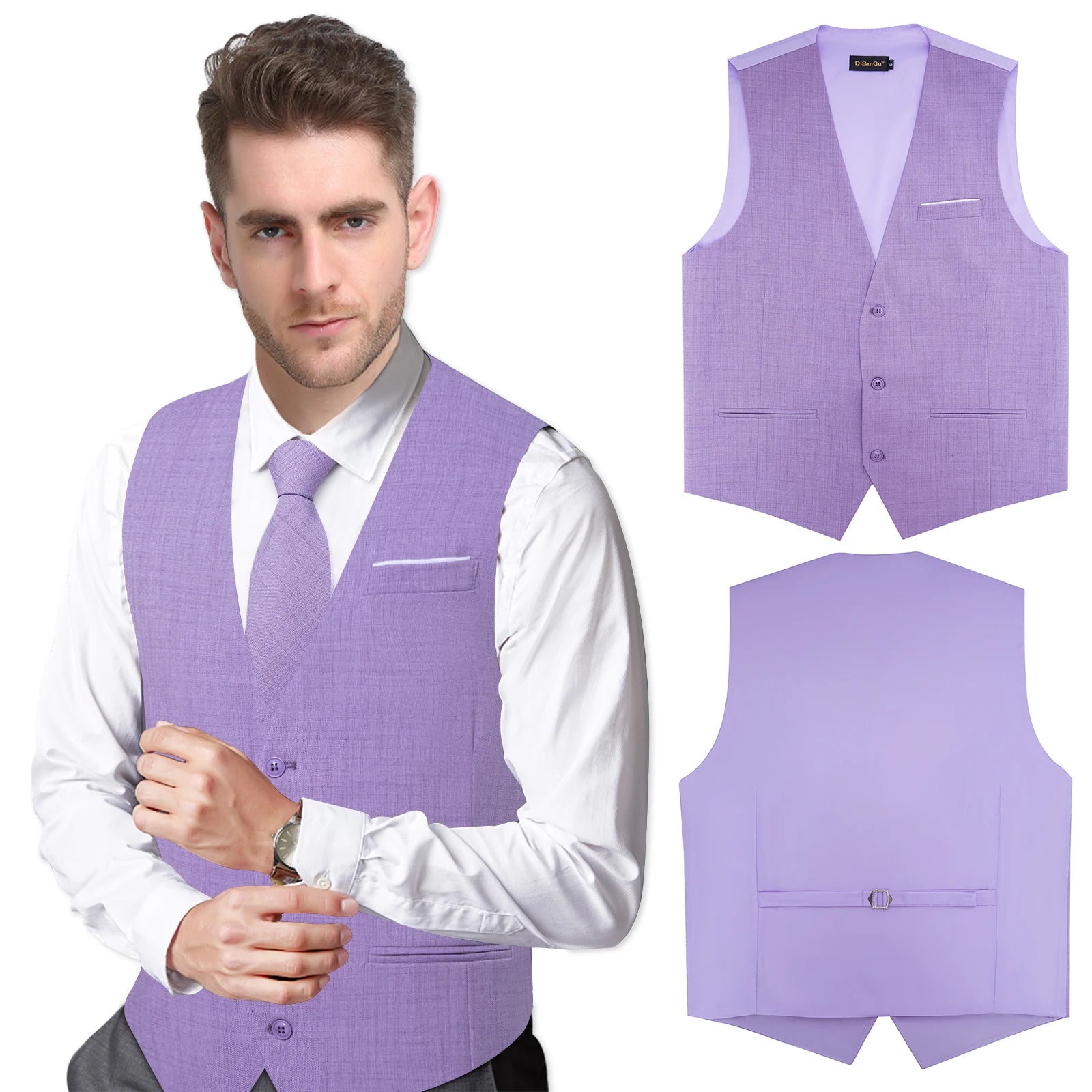 Men's Solid Formal Suit Vest – V-Neck Waistcoat with Adjustable Back Belt, Perfect for Weddings, Business Casual Occasions Qme