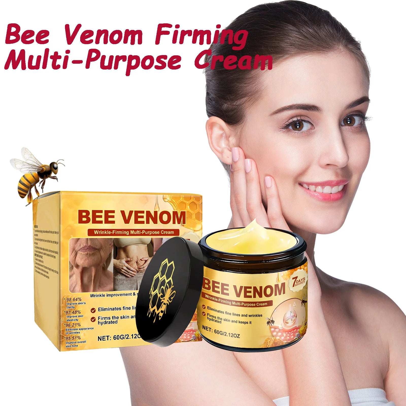 Bee Venom Firming Cream for Sagging Skin Lifting Tightening Anti Wrinkle Fade Fine Lines Hydrating Multi Action Body Cream Qme