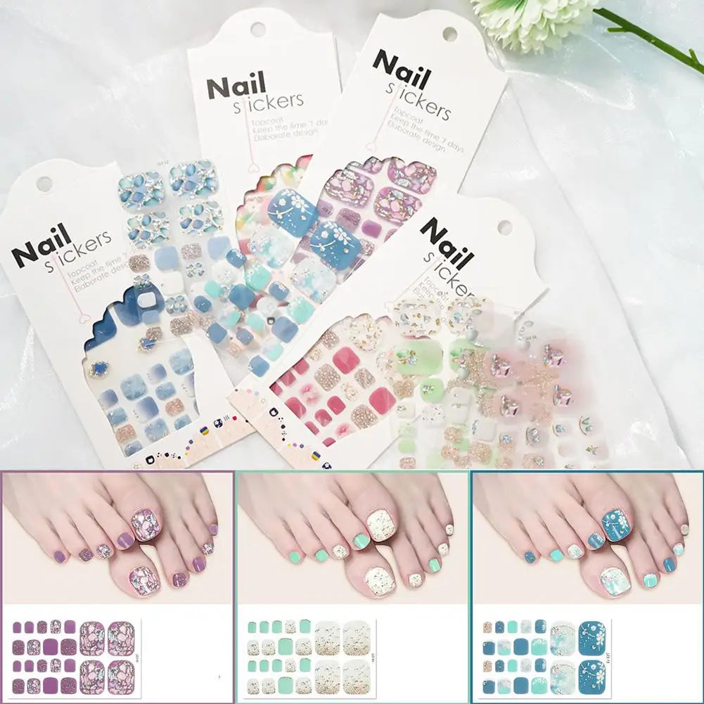 22 Counts Glitter Toe Nail Stickers Removable Flash Wraps Self Qme