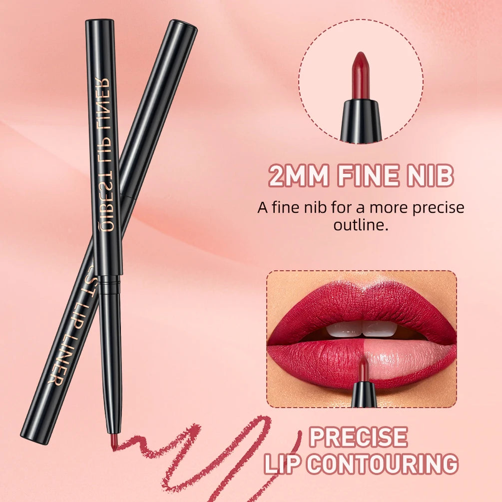 QIBEST Matte Liquid Lipstick&Lip Liner&Lip Gloss 3Pcs Sets Long Lasting Non-stick Cup Red Black Purple Lip Tint Cosmetics Kits Qme