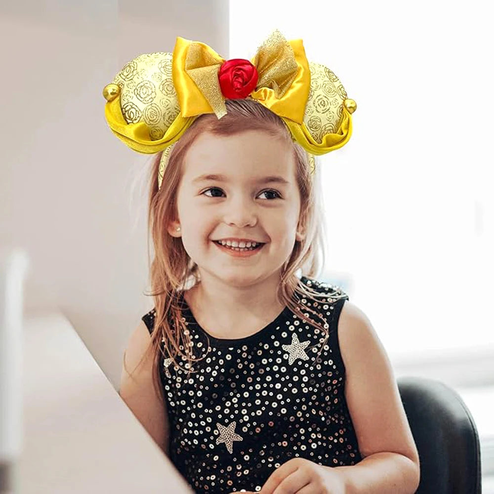 Mickey Mouse Princess Belle Headband Mermaid Minnie Ears Plush Headwear Children Toys Festival Party Decoration Hair Accessories Qme