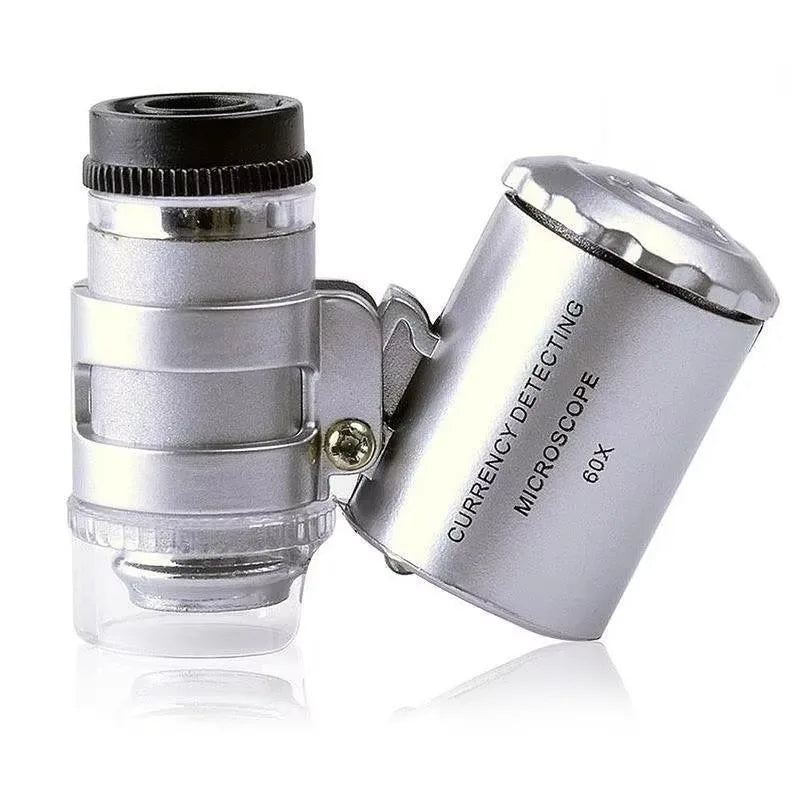 Mini 60X Microscope LED Jewelry Loupe UV Currency Detector Portable Qme