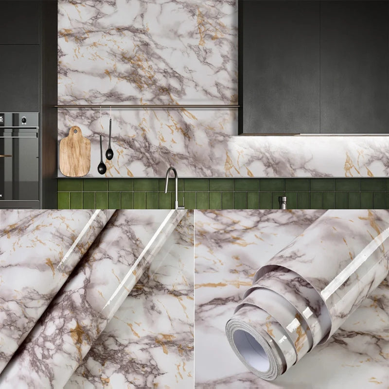40cm Kitchen Self-adhesive Wall Adhesive Wallpaper Marble Pattern Pvc Home Decorations Oil-proof Water-proof Luxury Home Decor Qme 6 40cmX5m