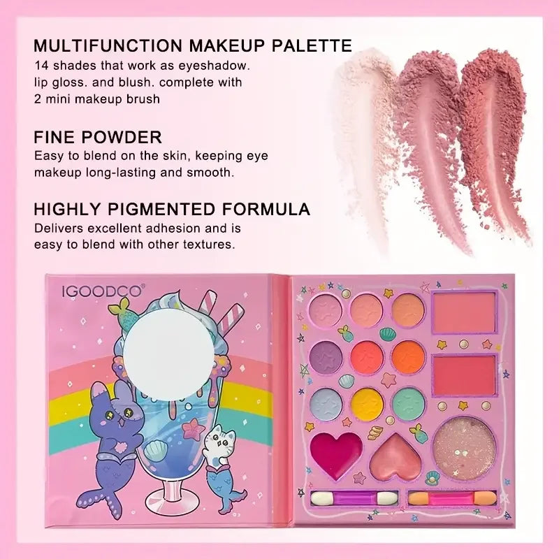14-color Cartoon Makeup Palette Pink Glitter Eyeshadow Matte Sequins Qme