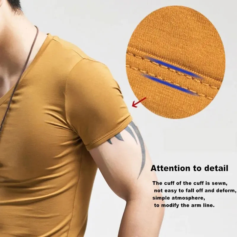 Plain Cotton Gym T-shirt Men Summer Fitness Clothing V-Neck Short Sleeve T Shirt Summer Comfortable Breathable Versatile Top Qme