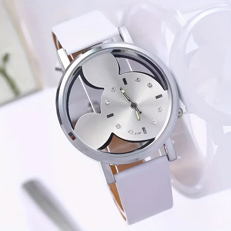 Cute Cartoon Watch Kids Girls Fashionable Simple Quartz Wristwatch PU Qme