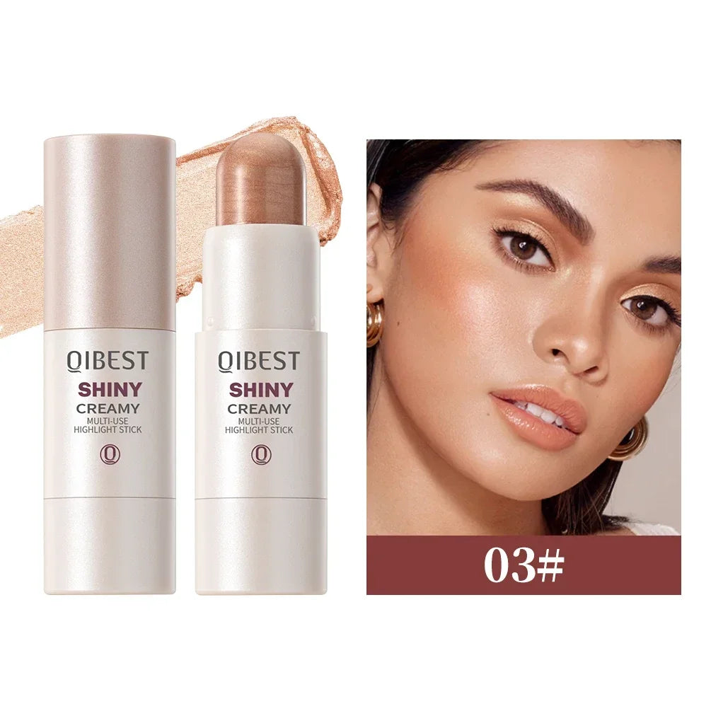 QIBEST Glowy Highlighter Stick Shimmer Finish Waterproof Lasting Bronzer Stick Easy Blend Face & Eye Contour Body Highlighter Qme 03