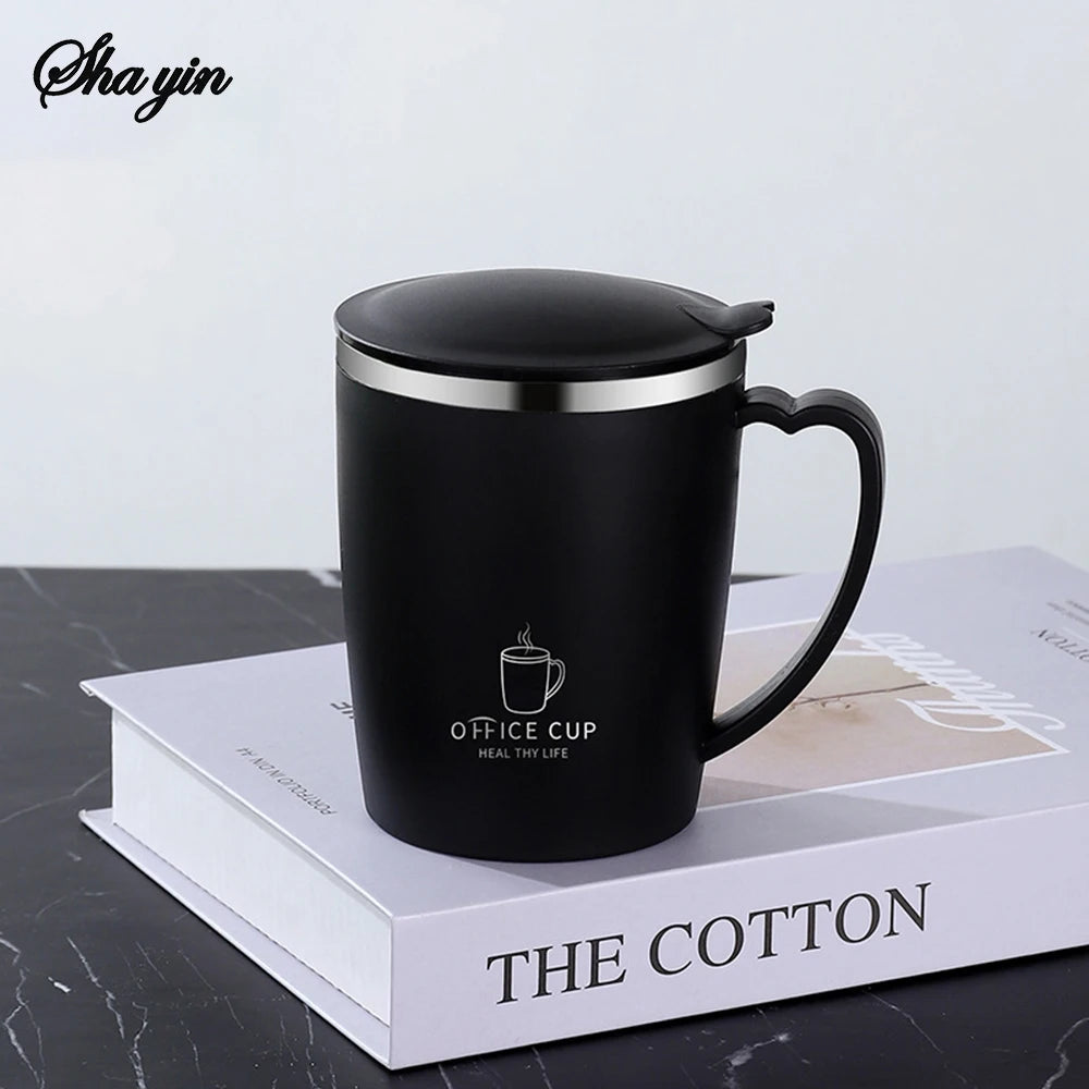 Stainless Steel Water Cup With Double-Layer Insulation, Anti Scald And Anti Drop Features, Handle And Cover, Large Capacity Qme black 350ml