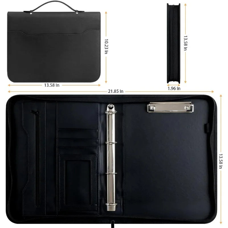 Zipper Binder Laptop Sleeve PU Leather Multi-function Organizer Qme