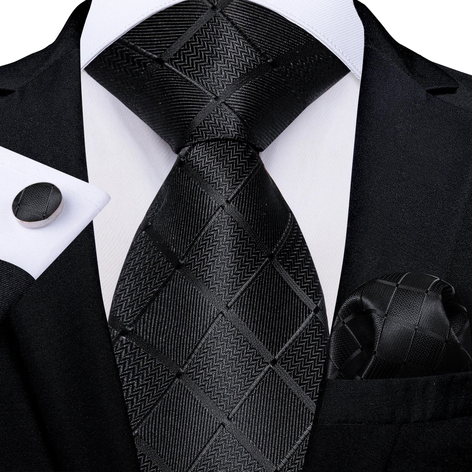 Professional Mens 3-Piece Suit Set: Necktie, Pocket Square & Cufflinks, Classic Design for Wedding Qme HT-LDSN1758