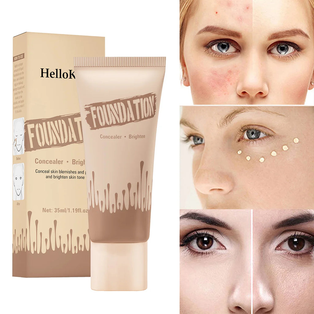 Full Coverage Foundation, Matte Finish Oil-control Liquid Foundation, Covering Blemishes And Dark Spot, Concealer Cream Qme