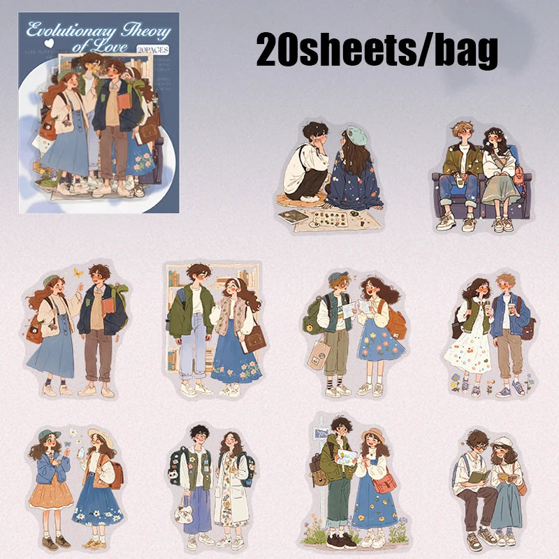 20 Sheets Couple Love Stickers Romantic DIY Scrapbook Journal Laptop Phone Case Decoration for Valentine's Day Gift Dating Coupl Qme 3