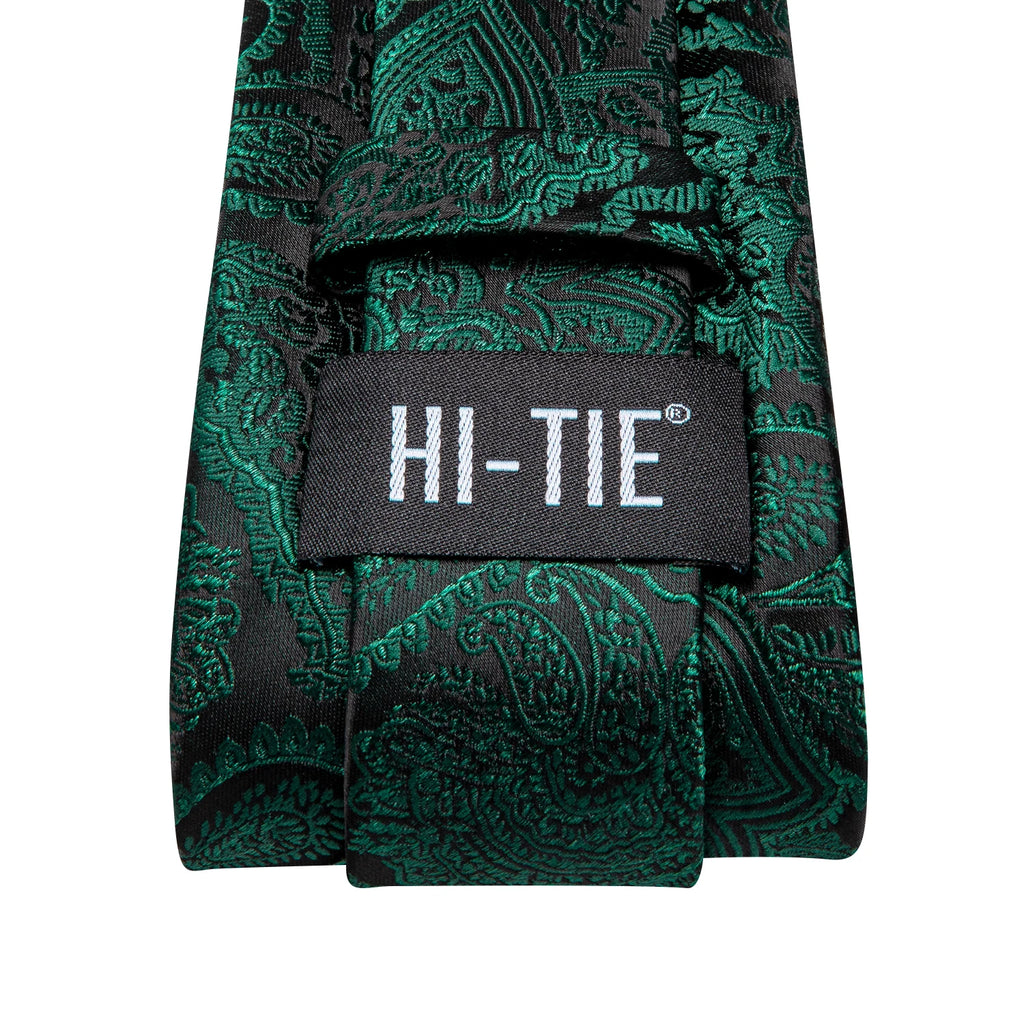 Hi-tie Paisley Dark Green Black Mens Elegant Necktie Handkerchief Qme