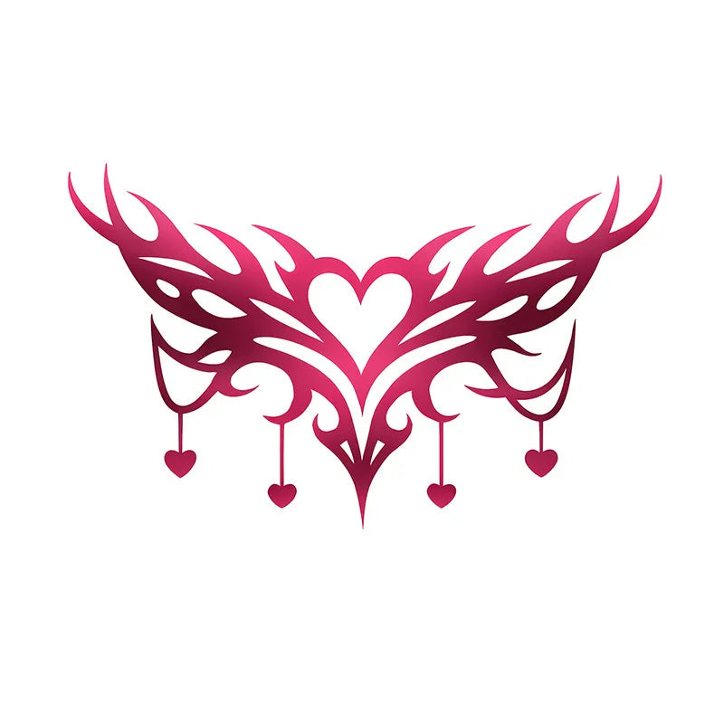 Symmetrical Heart Succubus Temporary Tattoo, Waterproof 5-7 Days, Sexy Body Art for Women & Couples Qme