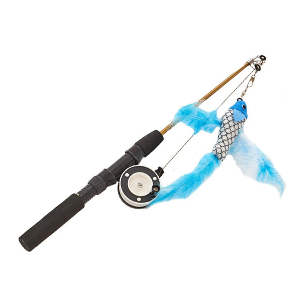 Fish Type Telescopic Feathers Retractable Cat Toy Cat Stick Toys Pet Toy for Kitten Cat Rods Simulation Fishing Rod Pet Toy Qme