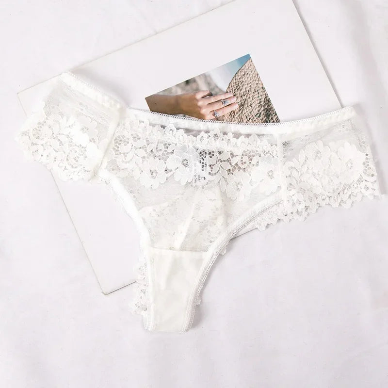 Women Panties Sexy Underwear Black Lace Panties Lingerie Female Floral Lace Briefs Perspective Finetoo Design Ladies Pantys Qme WHITE L 1pc