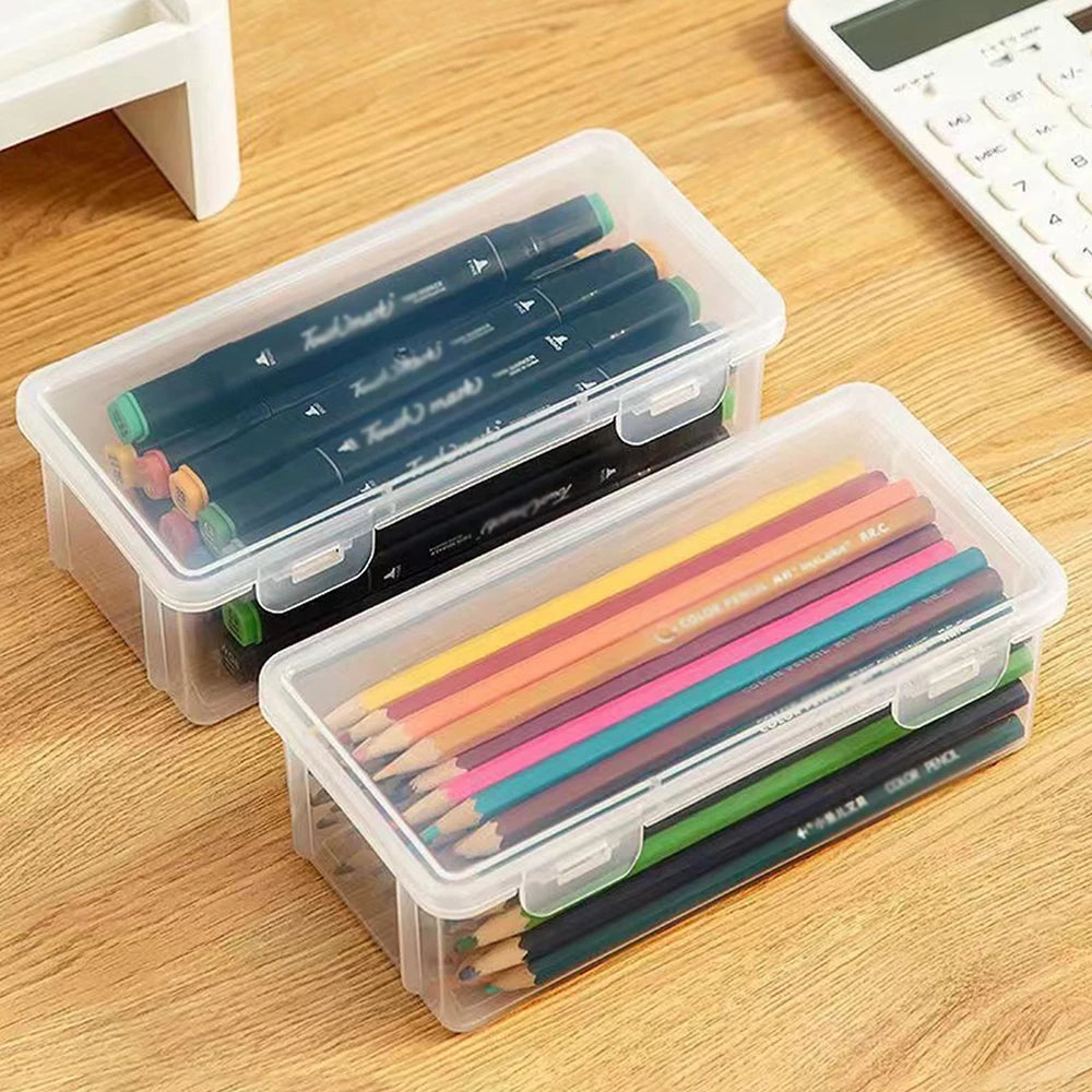 1pc Translucent PencCase Large Capacity Lightweight Convenient for School Supplies Storage Pen Box Organizer Box Qme