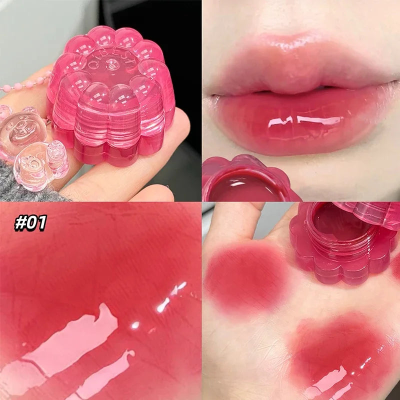 QIBEST New Moisturizing Mirror Lip Glaze Long Lasting Lip and Cheek Dual-Purpose Gel Jelly Water-Glow Colorful Lip Stain Blusher Qme 01