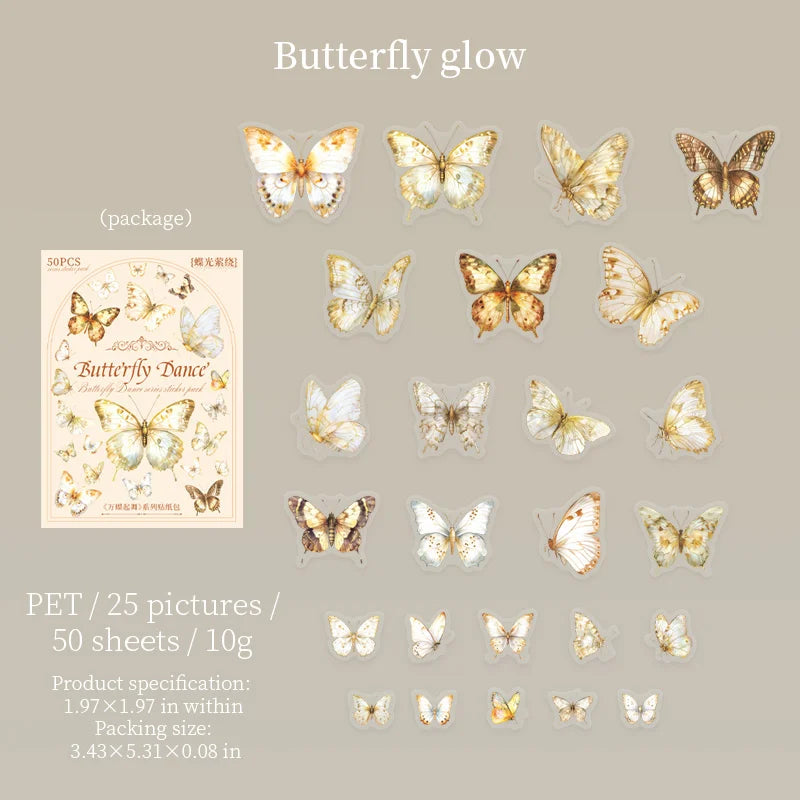 50pcs Butterfly Stickers pack Junk Journal Planner Collage Aesthetics Decoration Scrapbooking Supplies School Stationery Sticker Qme C