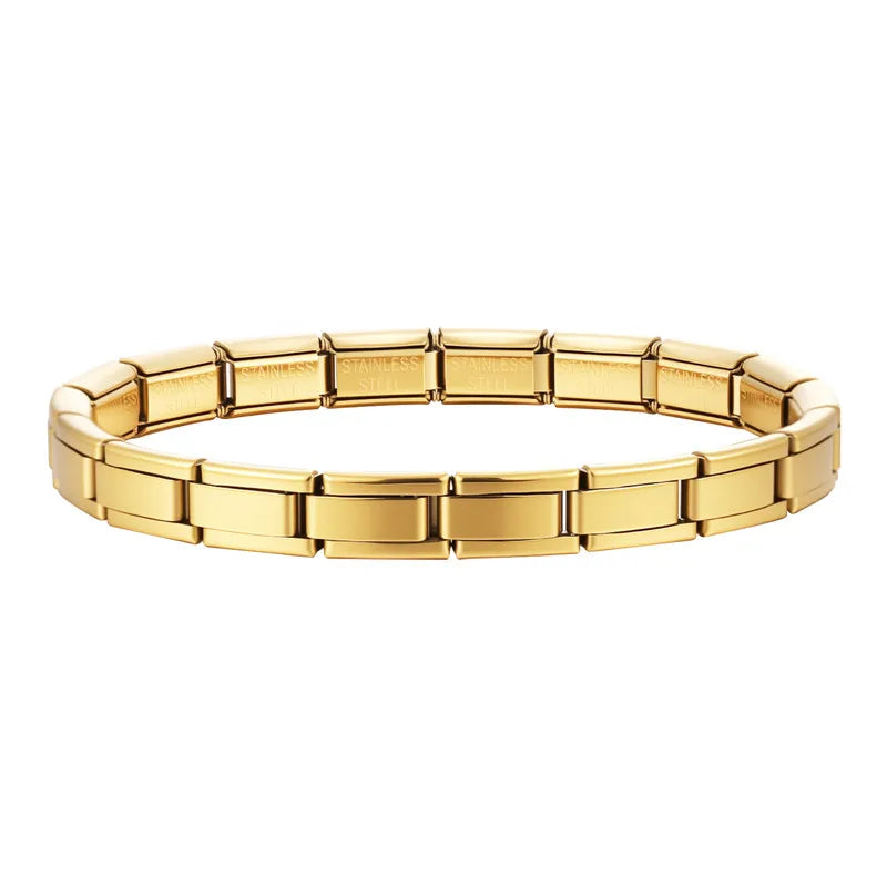 Fashion Wholesale High Quality Couple's Y2K Jewelry DIY 9MM Width Italian Elastic Bracelet Solid Color Stainless Steel Bangle Qme Style 12-7mm