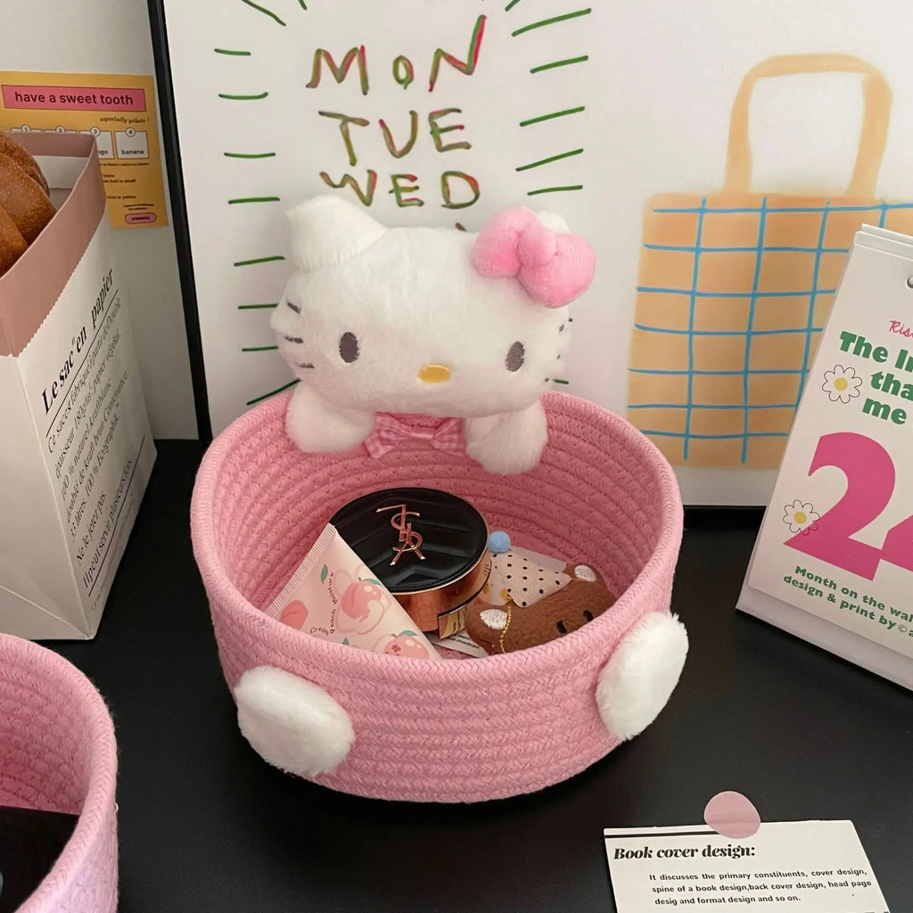 Sanrio Hello Kitty Kawaii Storage Basket Cute Cosmetics Toy Box Qme