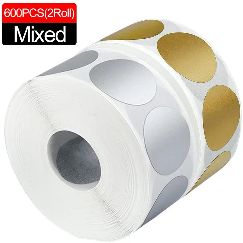 300Pcs Scratch Off Stickers Round Shape Labels Sticker Gold Silver DIY Handmade For Game Scratch Sticker Labels Party Supplies Qme 600PCS-Mixed
