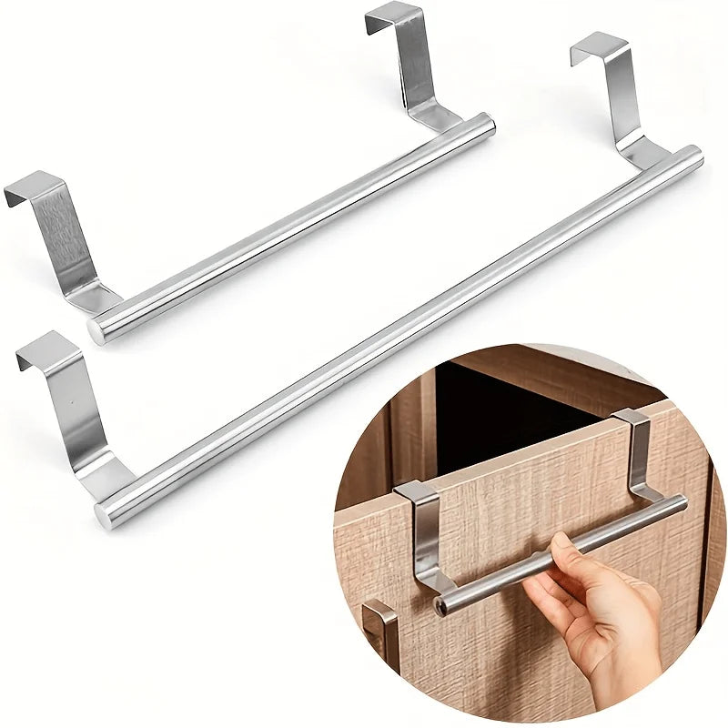 1pc Kitchen Stainless Steel Towel Rack Storage Rack Non-Porous Cabinet Door Back Rag Rack Storage Qme