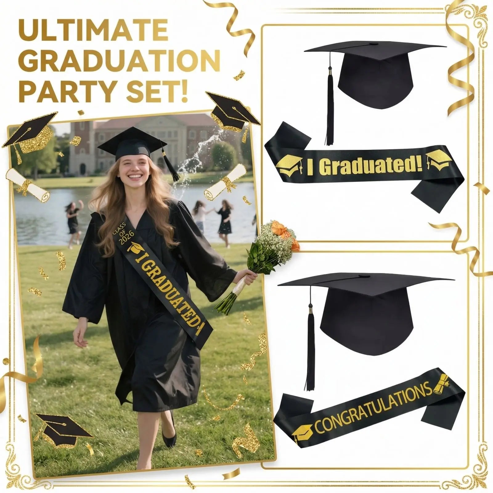 Unisex Graduation Cap with Sash Graduation Stole Set Commencement High School Graduation College Graduate Photograph Supplies Qme