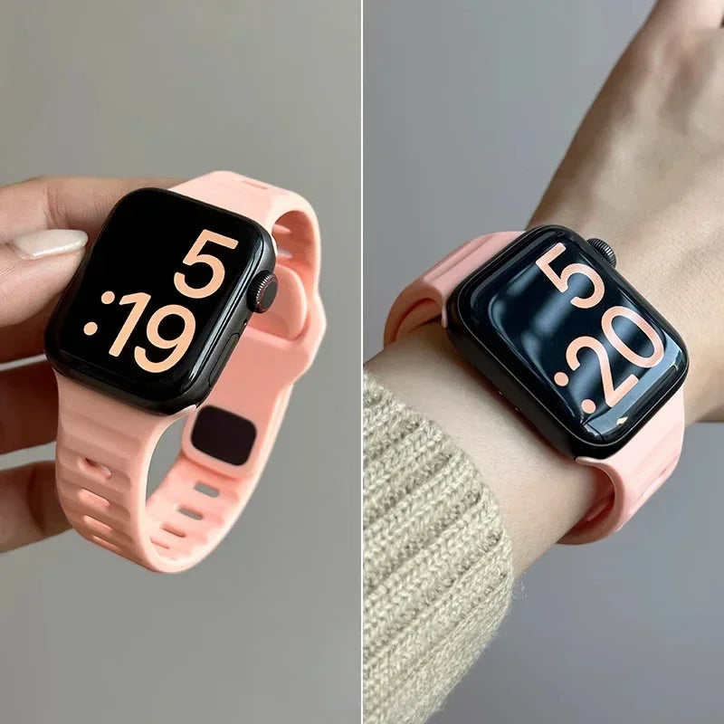 Silicone Sport Strap For Apple Watch Band 49mm 45mm 44mm 42mm 40mm 41 38 correa bracelet iwatch Series 10 9 8 7 6 5 4 3 se ultra Qme Pink iWatch 7 8 9 41mm