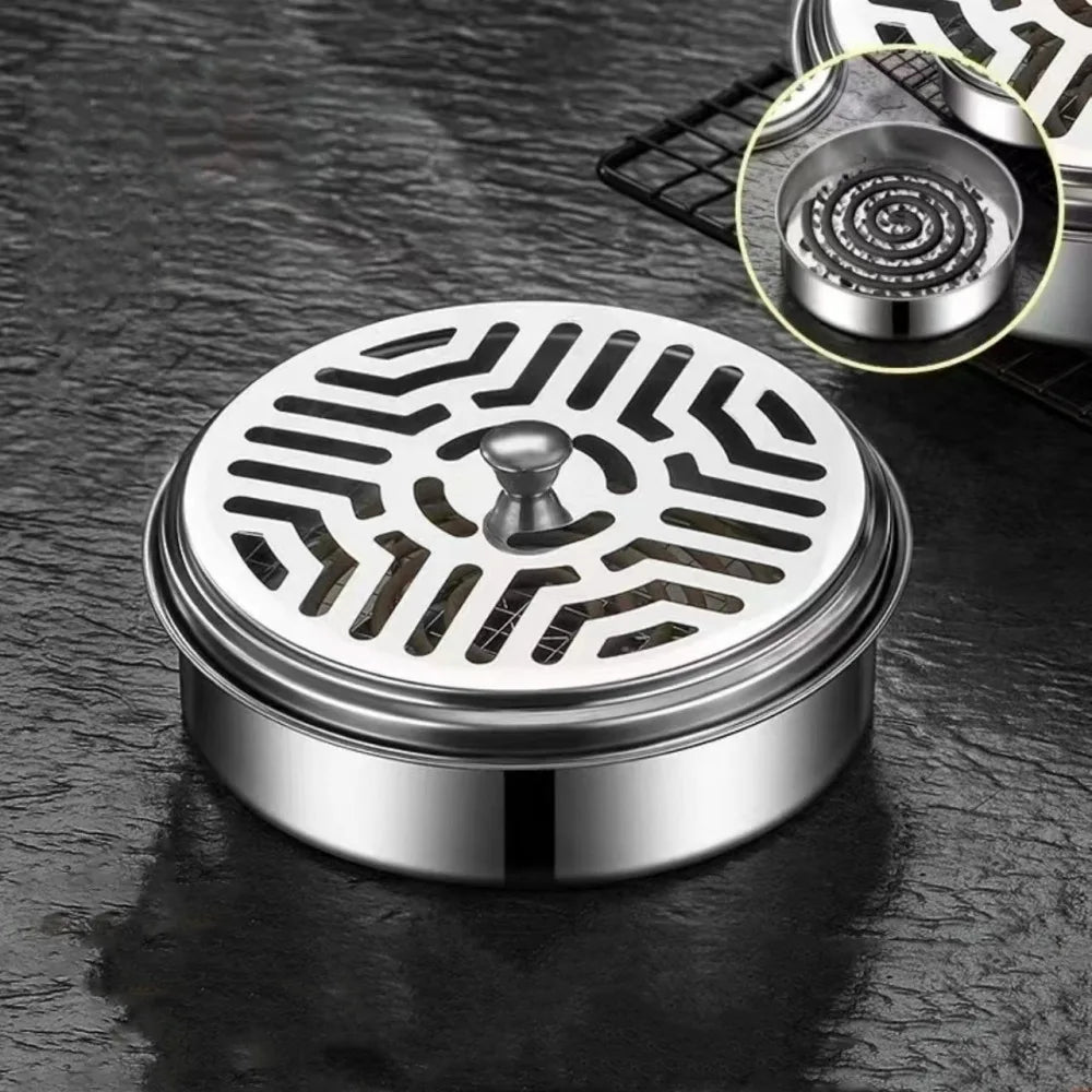 Stainless Steel Mosquito Repellent Incense Box fireproof incense burner rack Portable With Cover Ash Tray Household Decoration Qme