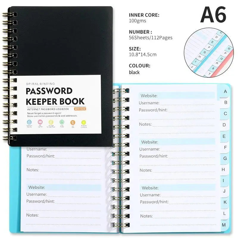A6 Password Keeper Book Alphabetical Tabs Portable Internet Login Qme A9